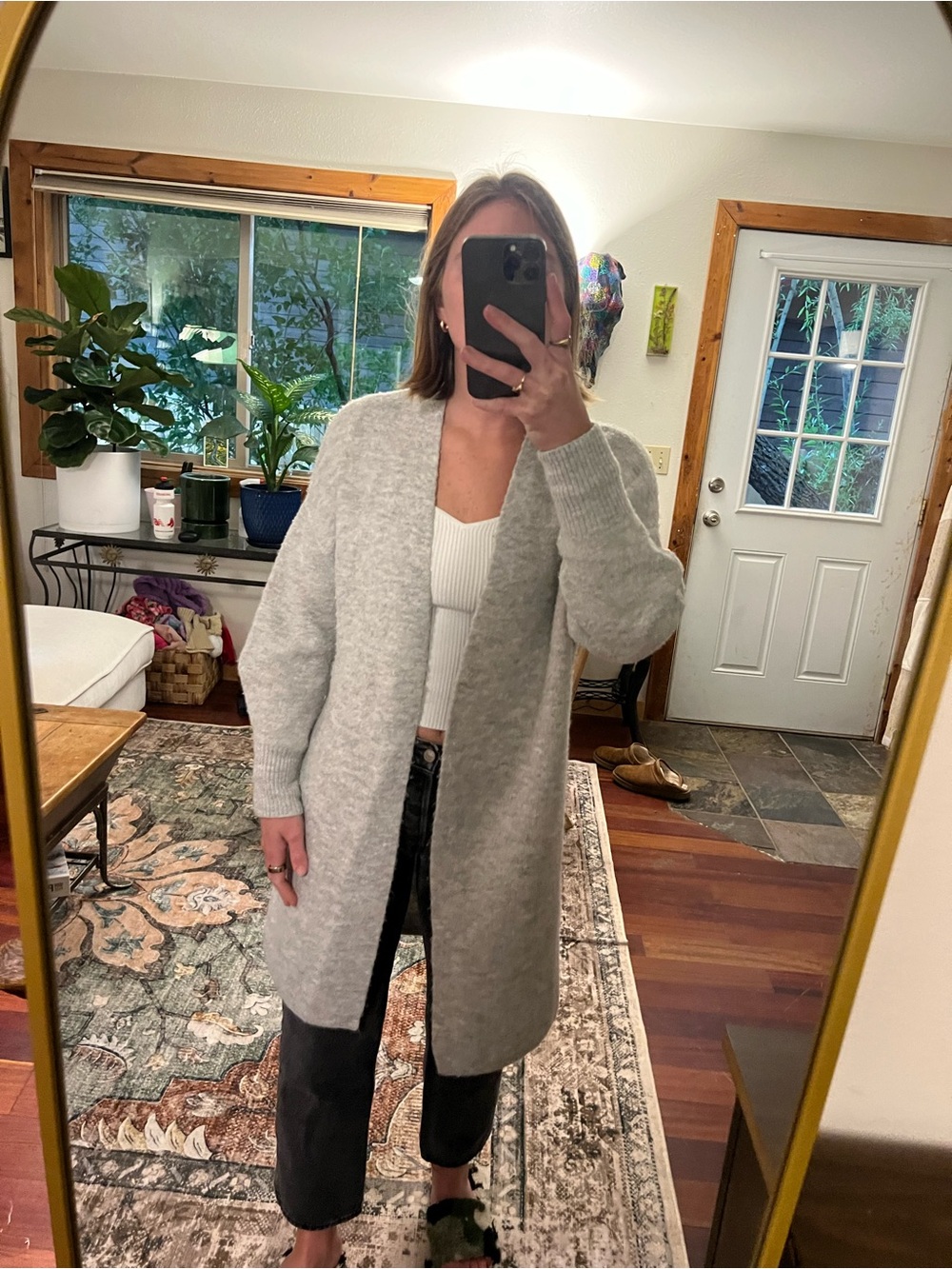 Express Light Gray Open-Front Cardigan